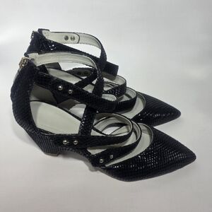 Plomo Women’s Leather Strappy Heels Black Snakeskin Zip Back Size 38 (US 7.5/8)